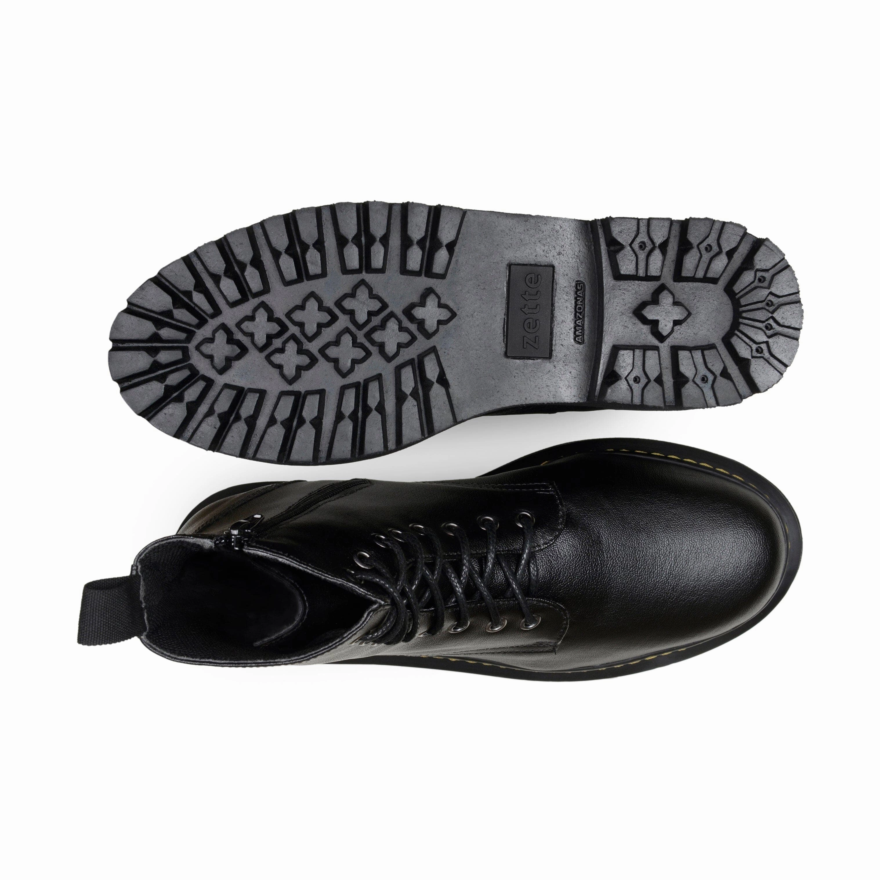 Combat Boots Fashion Tumblr 'Quinn' corn-leather  boot with stacked sole by Zette Shoes - black