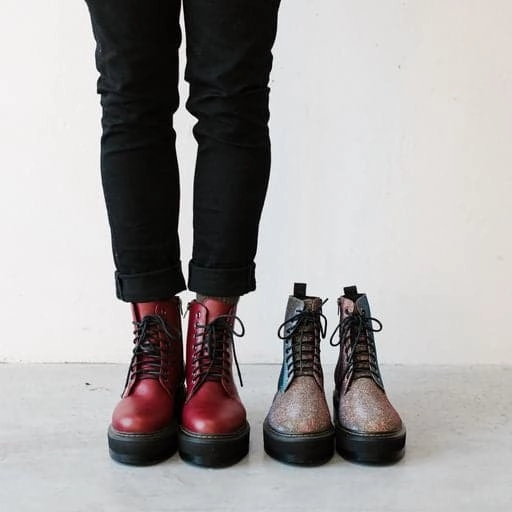 'Quinn' vegan-leather boot with stacked sole by Zette Shoes - cherry red Combat Boots Buckle