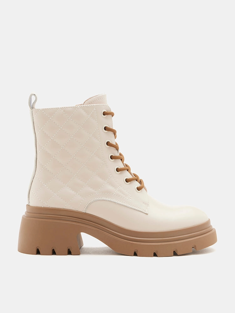 Aaira Quilted Lace Up Boots Vintage Style Combat Boots