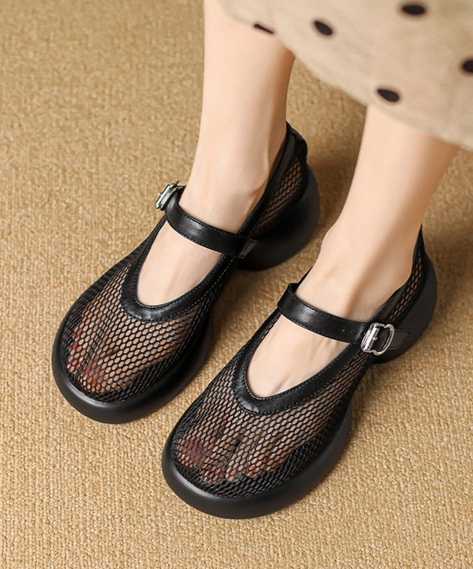 Boutique Splicing Chunky Sandals Black Breathable Mesh AG1028 Natur