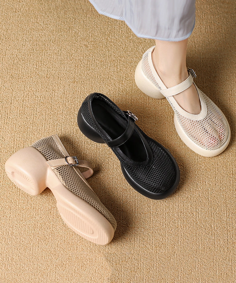 Spring Sandals Boutique Splicing Chunky Sandals Black Breathable Mesh AG1028