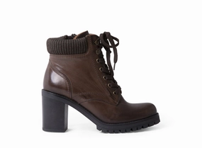 ALICIAA BROWN LEATHER Combat Boots With Fishnets