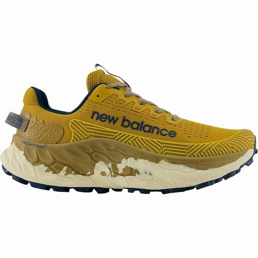 Men's New Balance Fresh Foam More Trail V3, Butterscotch/Deep Sea/Plains, 10 2E Wide Alphacross Trail Running Shoes