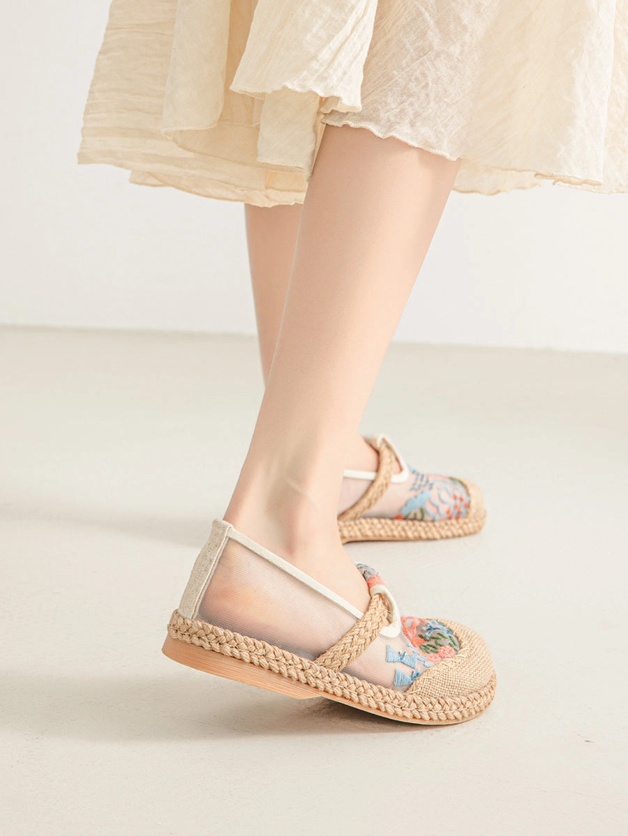 Rocklin Ca Shoes Ethnic Flower Women Linen Embroidery Summer