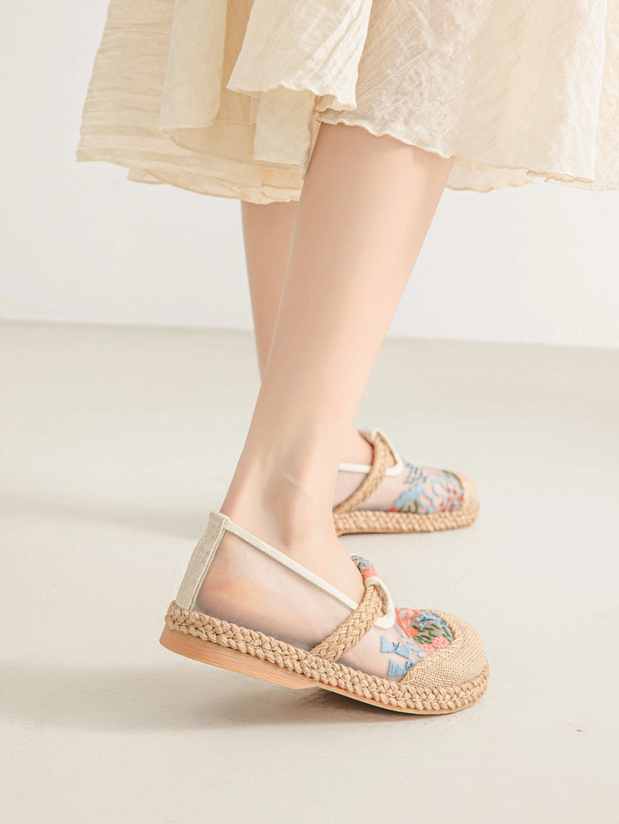 Shoes Ethnic Flower Women Linen Embroidery Summer Doctors