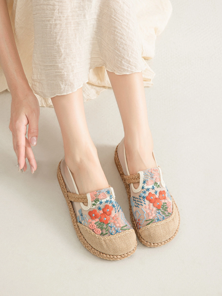 Casual Shoes Shoes Ethnic Flower Women Linen Embroidery Summer