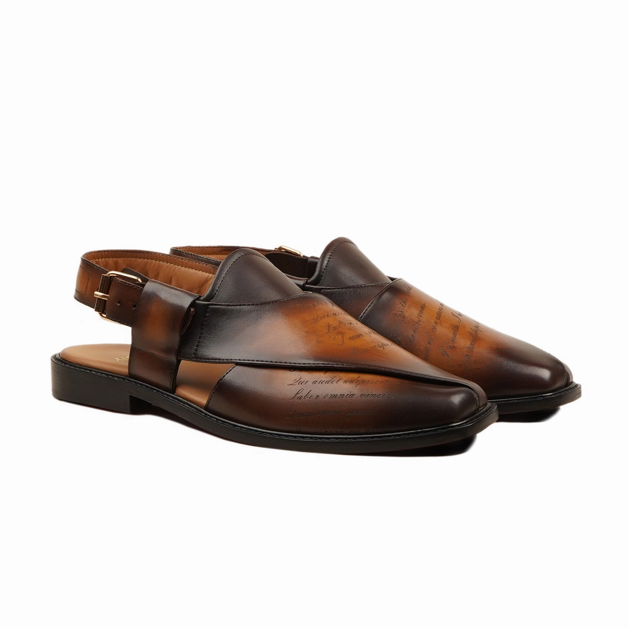 Andros - Men's Caramel Brown Patina Calf Leather Sandal Fringed Sandals