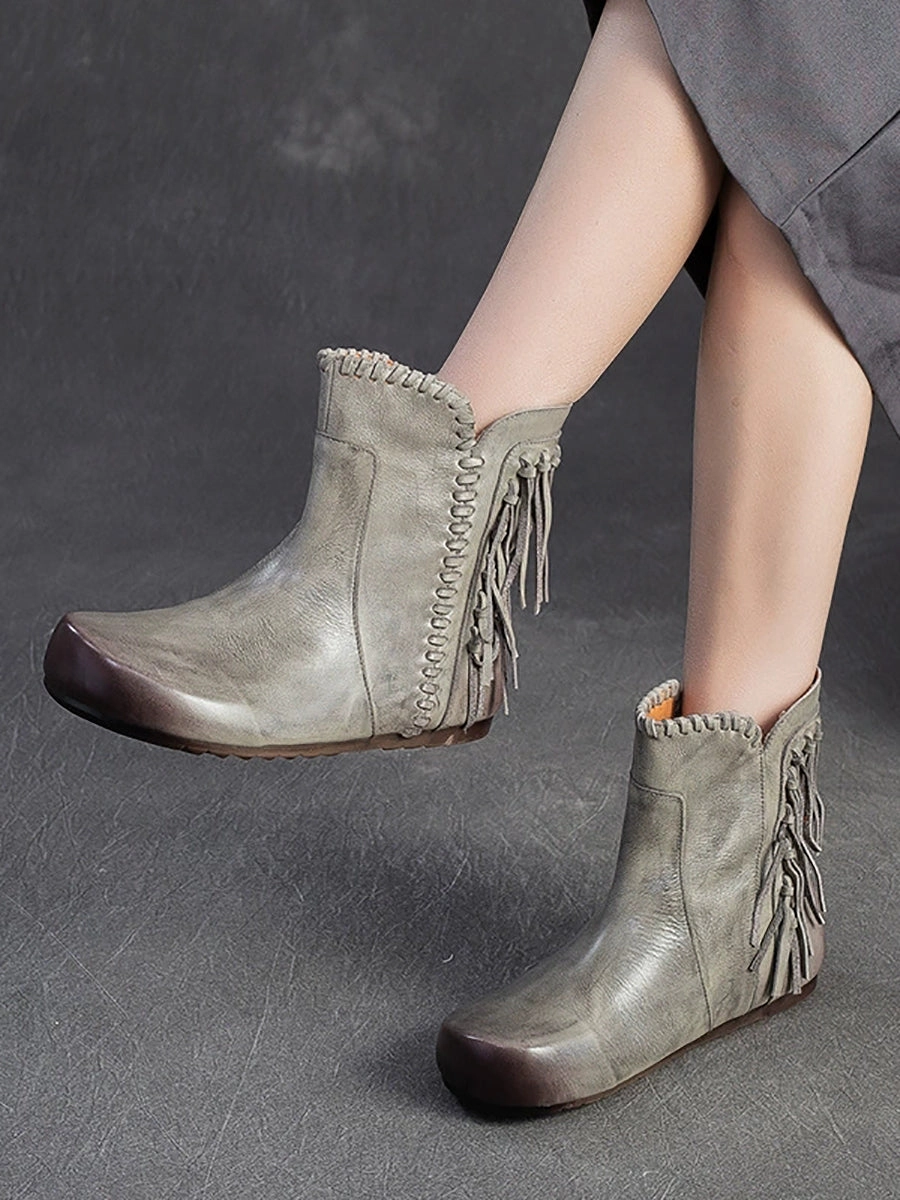 Medical Discount Autumn Leather Tassel Ankle Boots Women Vintage
