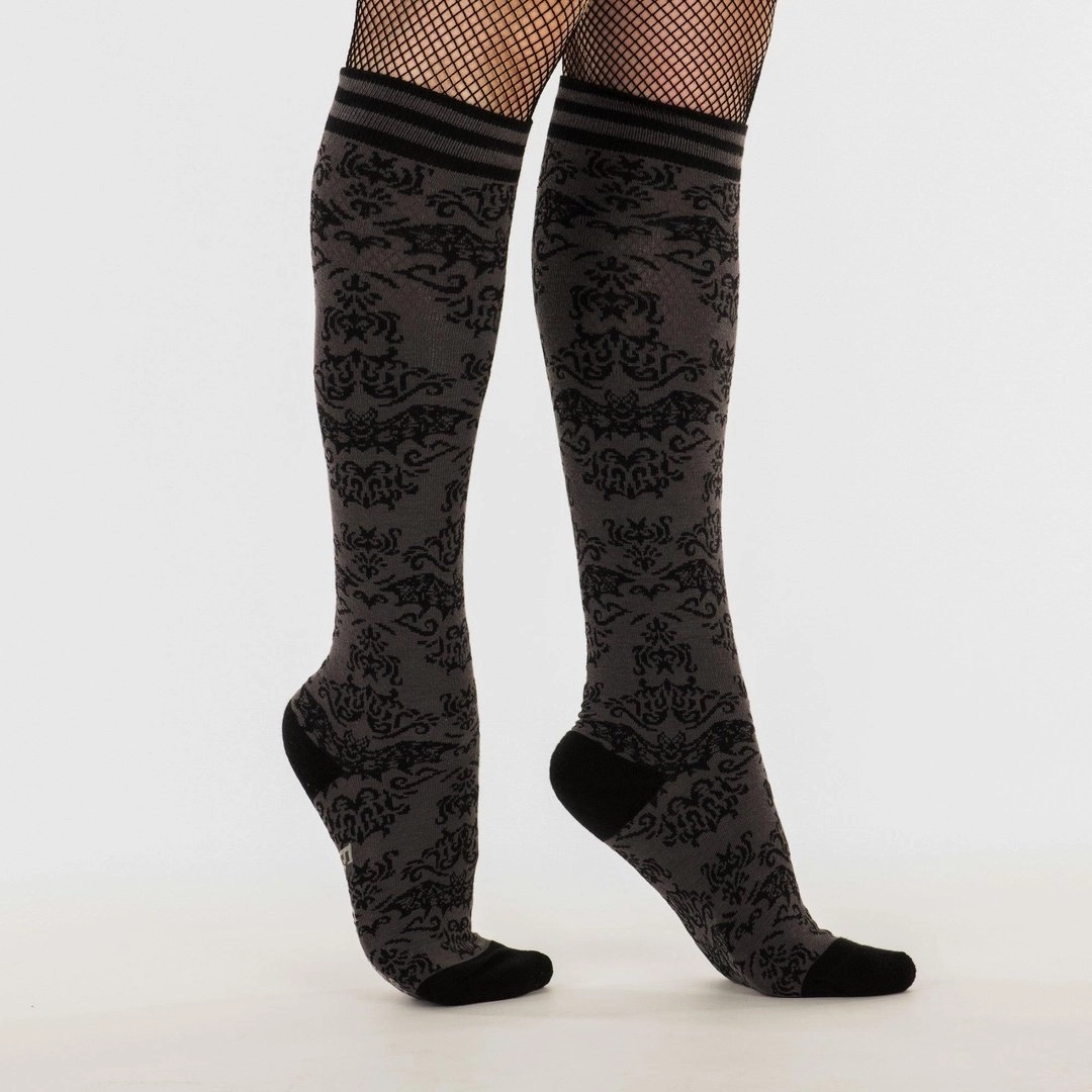 Bat Damask Knee High Socks Styling Chunky Knee High Boots