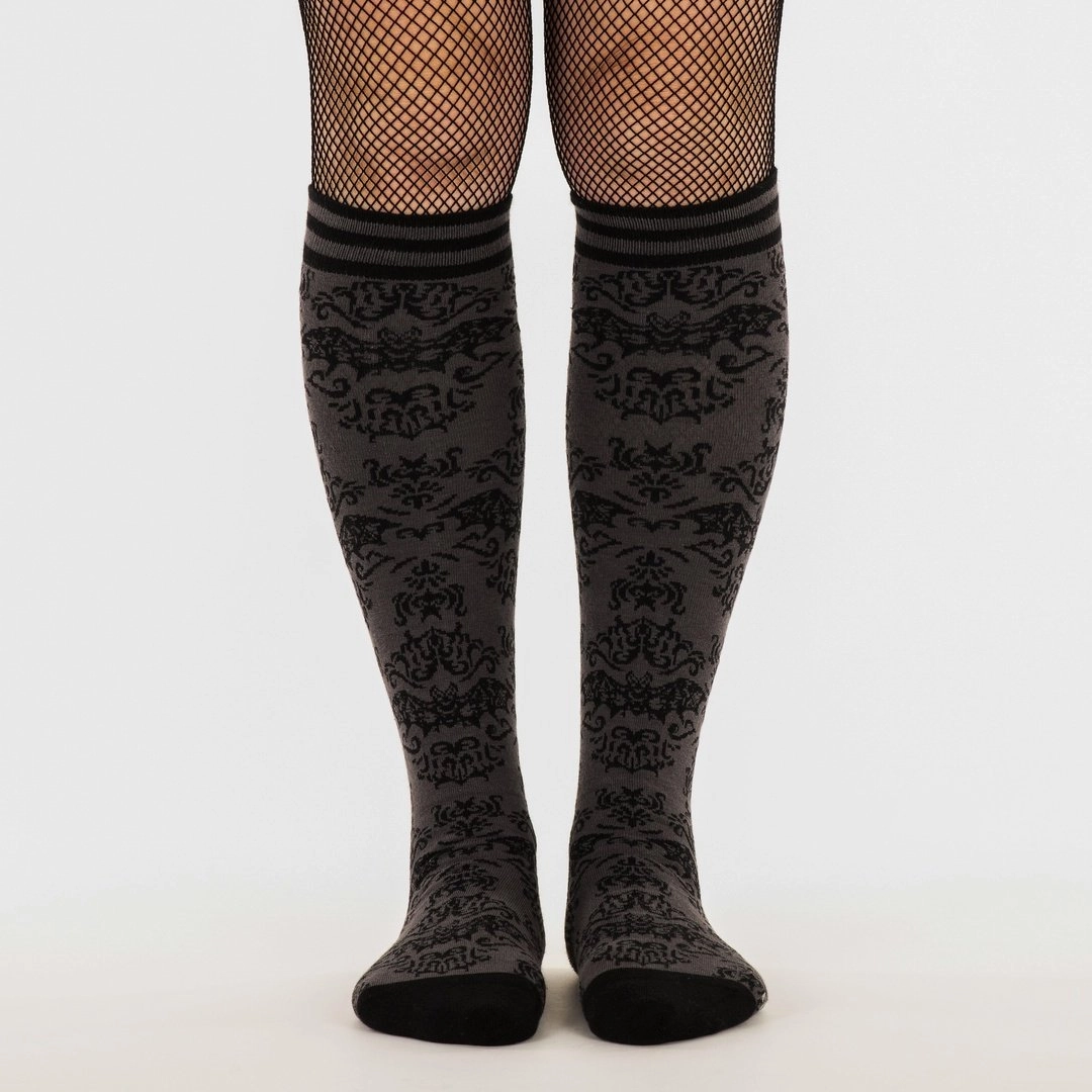 Bat Damask Knee High Socks Vegan Knee High