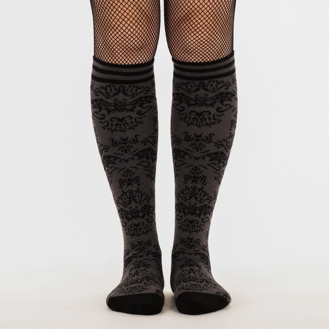 Suede Knee-high Boots Bat Damask Knee High Socks