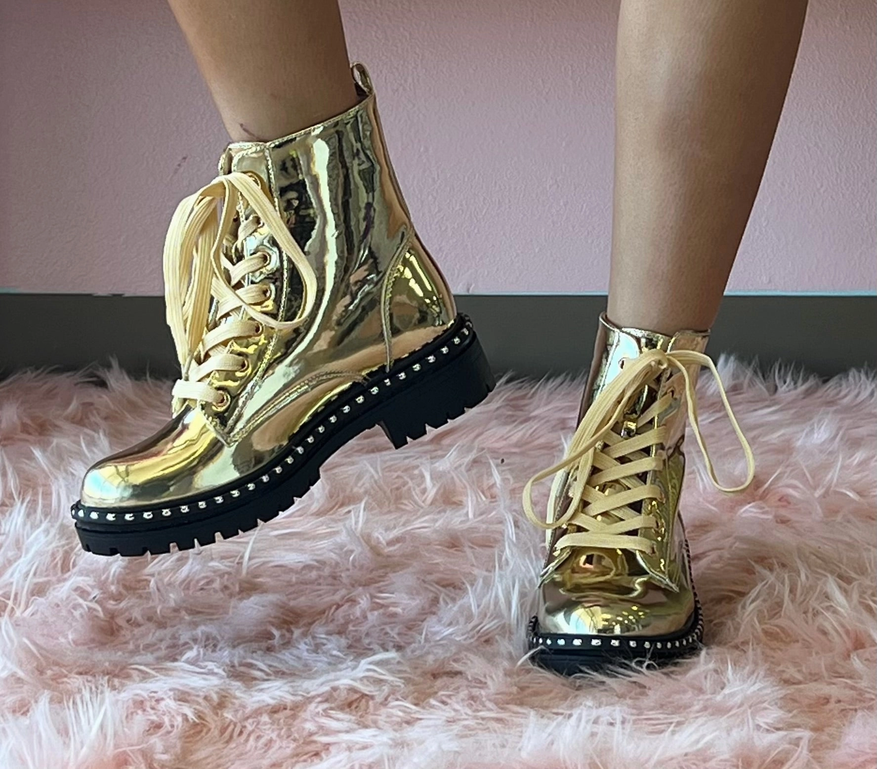 MIRA-4 Gold Mirror Metallic Combat Boots Combat Boots Forever 21