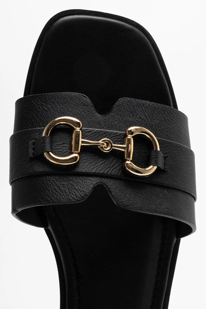 Buckle Trim Sandal Black High Heeled Sandals