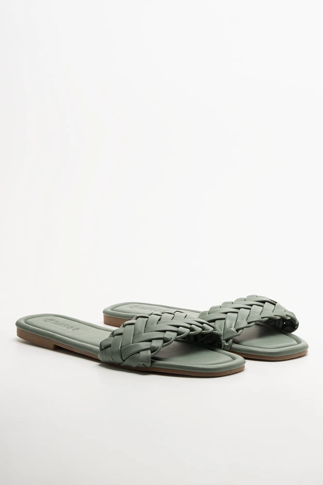 Weave Mule Sandal Green Dunnet Flower Sandals