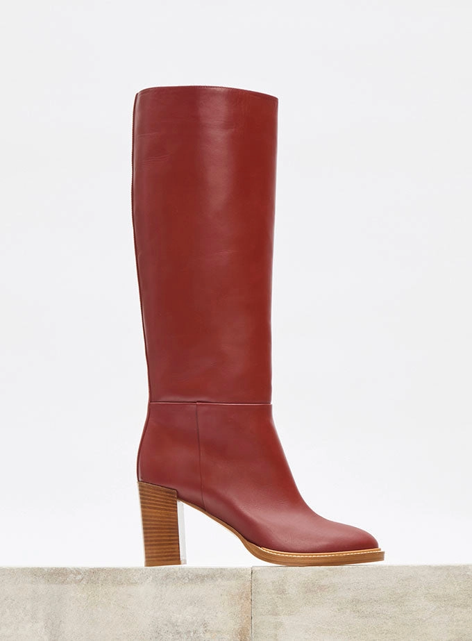 Suede And Leather Knee High Boots Bocca Knee-High Boot in Burnt Sienna Leather