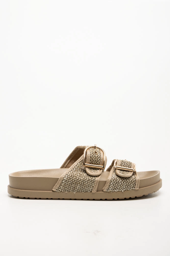 Double Buckle Sandal Natural Platform Mule Sandals