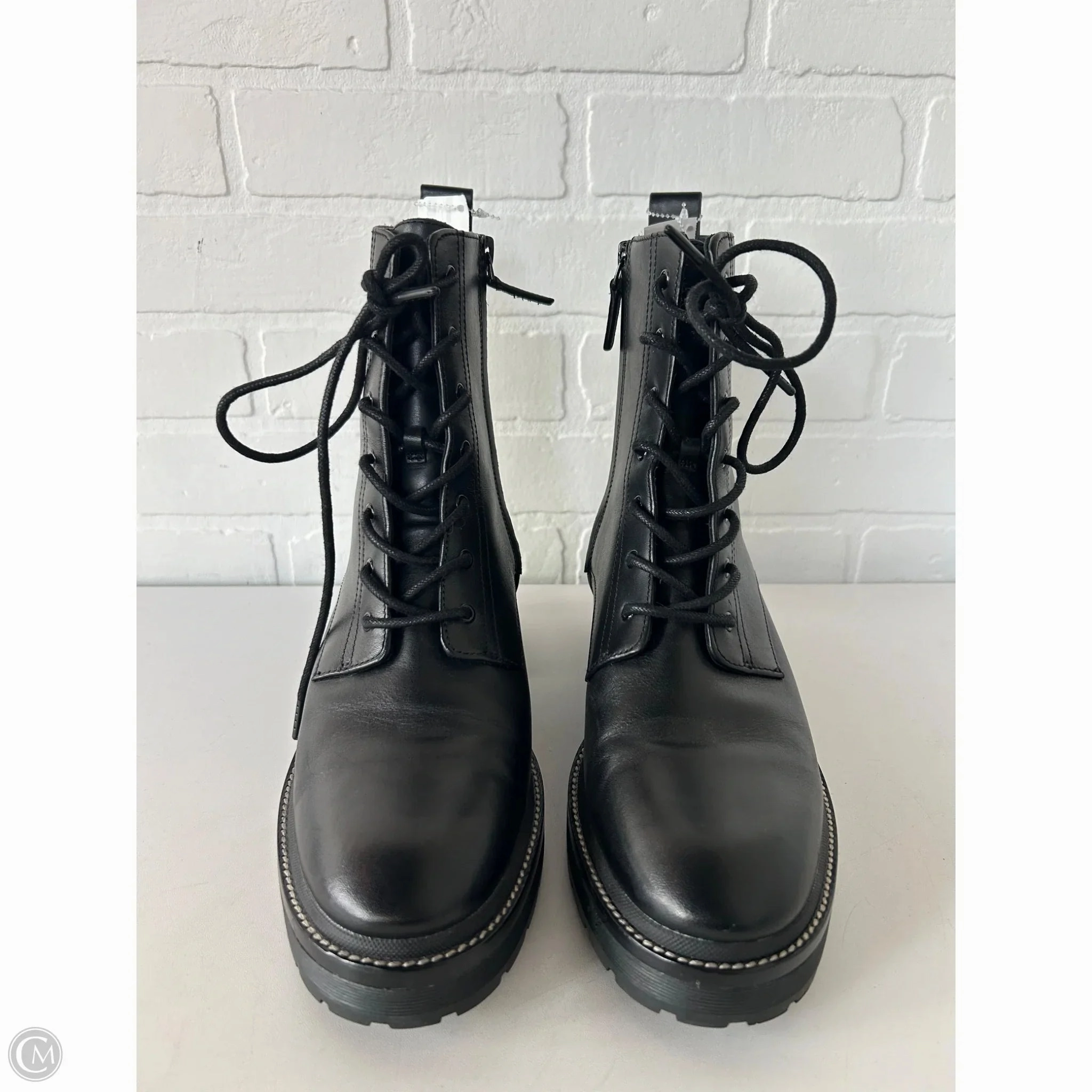 Shearling Combat Boot Boots Designer By Tory Burch In Black & Blue, Size: 11