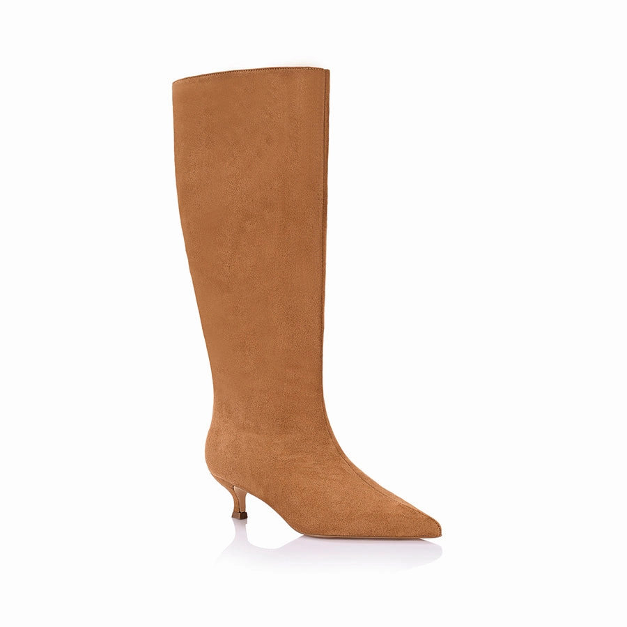Leather Boots With Heel Lucila Knee High Boots - Tan Micro