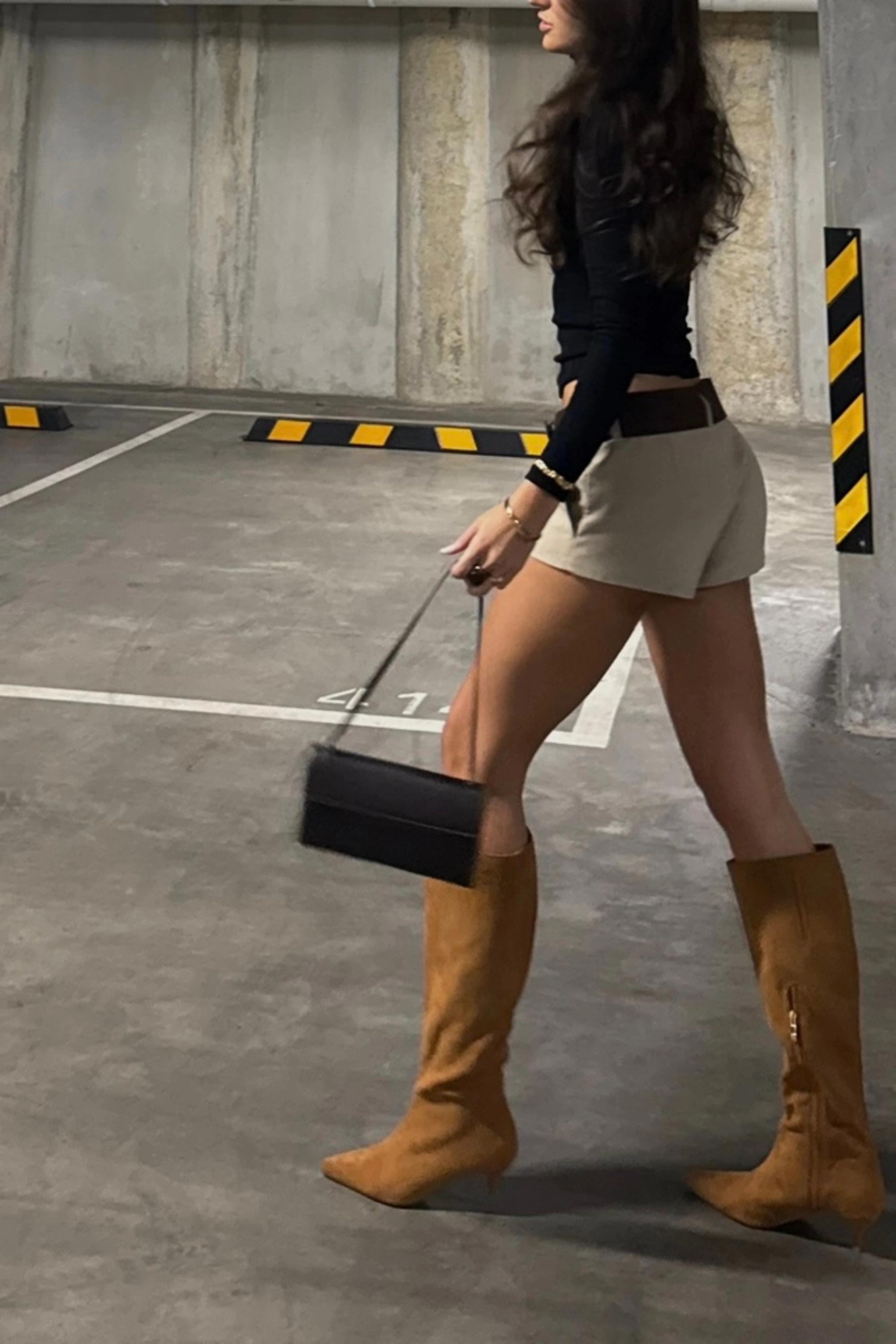 Lucila Knee High Boots - Tan Micro Knee High Suede Block Heel Boots