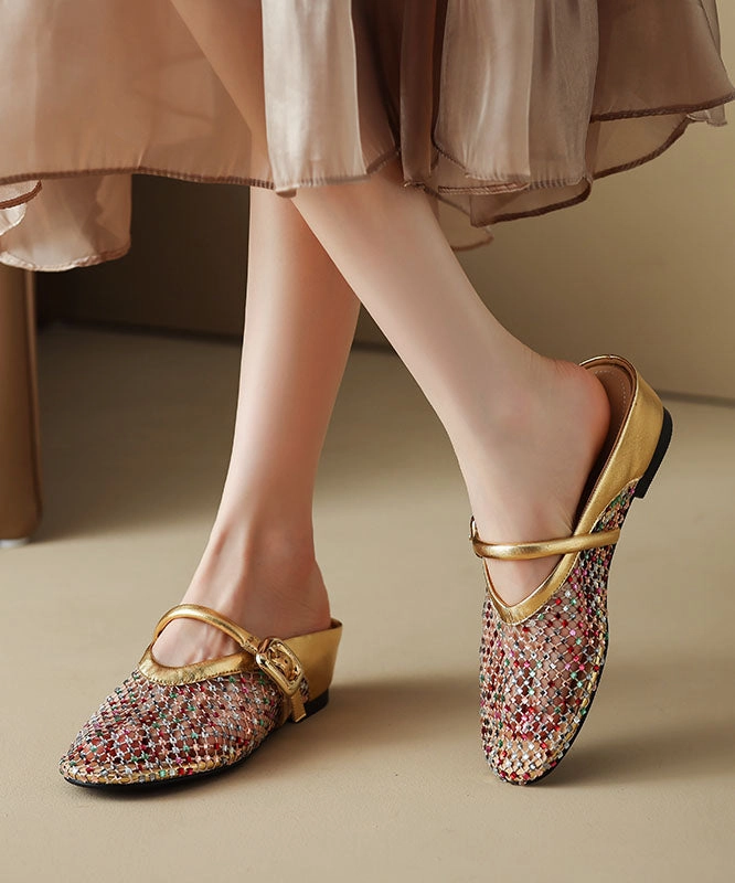 Boutique Gold Hollow Out Zircon Wedge Slide Sandals QK041 Sandals In Style