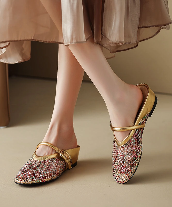 Boutique Gold Hollow Out Zircon Wedge Slide Sandals QK041 Stockings For Sandals