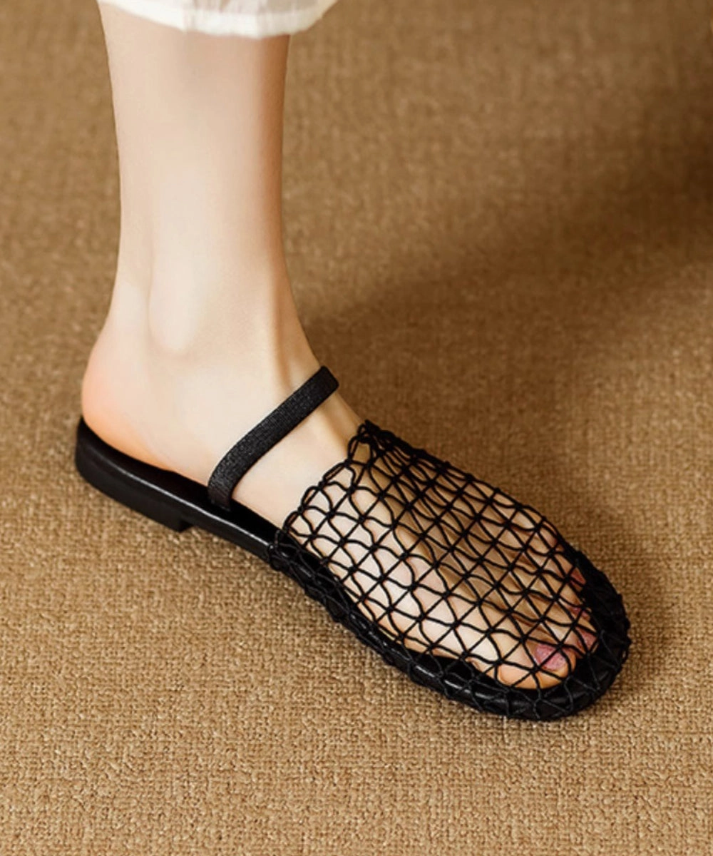 Breathable Mesh Hollow Out Fashion Black Slide Sandals AG1017 Slide On Sandals