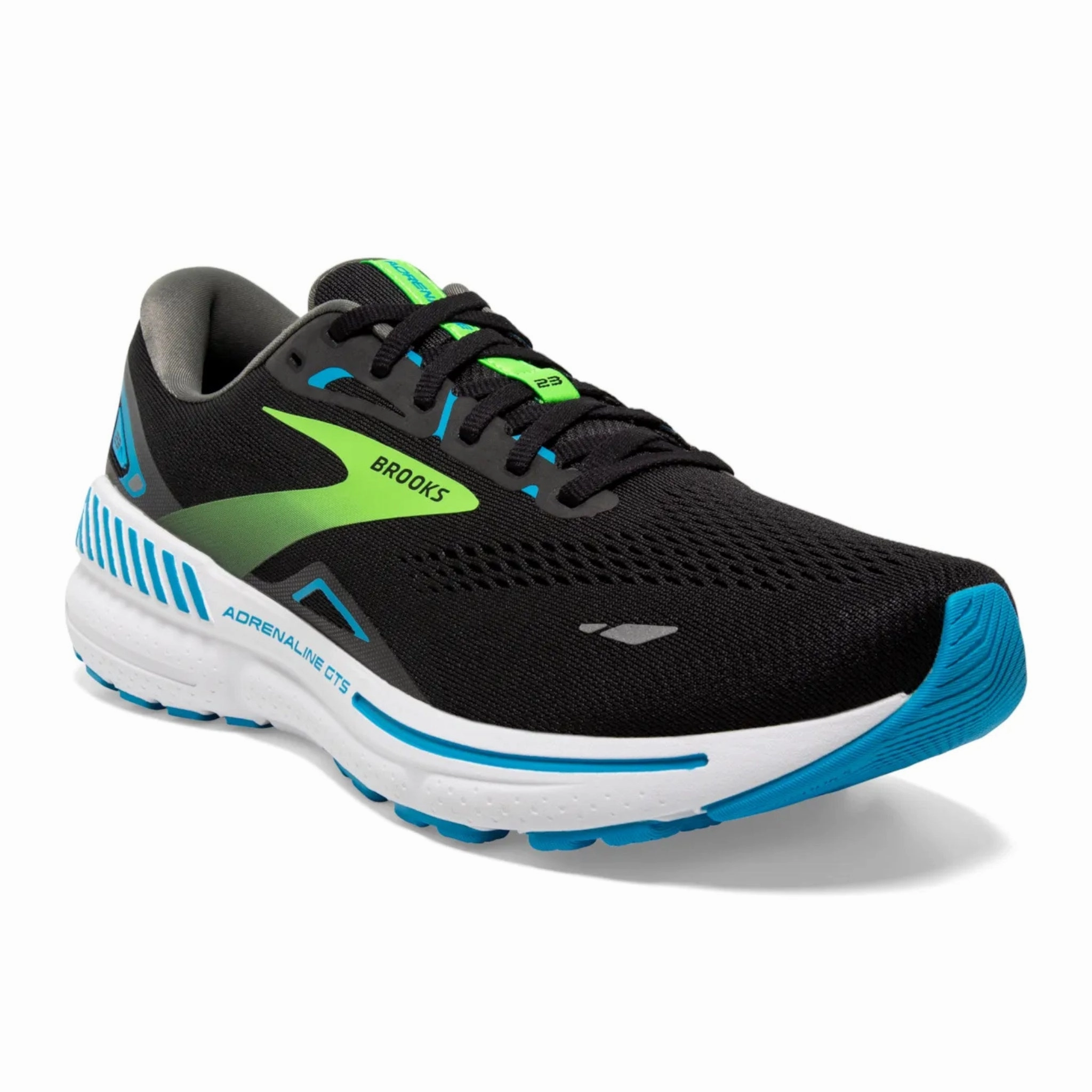 Brooks Men's 110391 006 Adrenaline GTS 23  Black Hawaiian Ocean Green Cushion Support Running Shoes Running Shoe Vs Walking Shoe