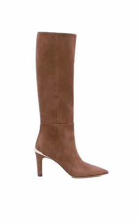 Best Knee High Riding Boots Aura High Heel Stiletto Tall Boot in Dark Sand Suede