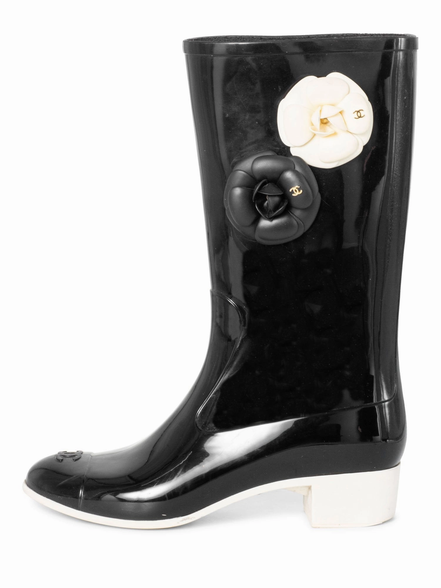 Chanel CC Logo Camellia Flower Rain Boots Black Famous Footwear Rain Boots