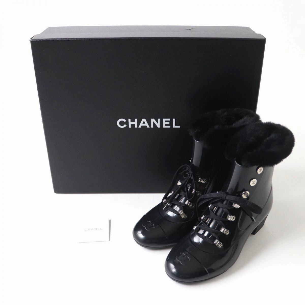 Totes Waterproof Chelsea Rain Boots Chanel COCO Mark Fur Lace-Up Rain Boots