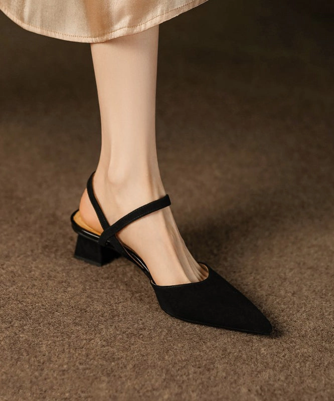 Chic Beige Splicing Cowhide Leather Chunky Sandals Pointed Toe WT029 Sandals Eva