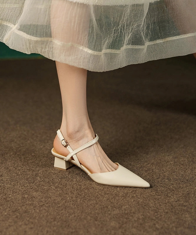 Chic Beige Splicing Cowhide Leather Chunky Sandals Pointed Toe WT029 Platform Sandals High