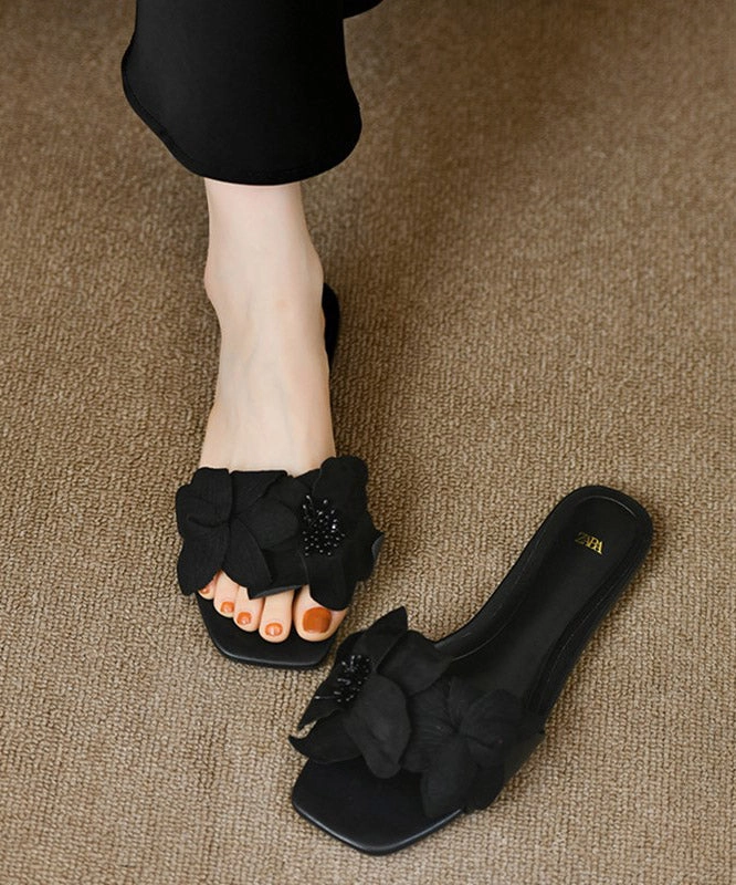 Rose Floral Splicing French Slide Sandals Peep Toe AA042 Shade And Shore Sandals