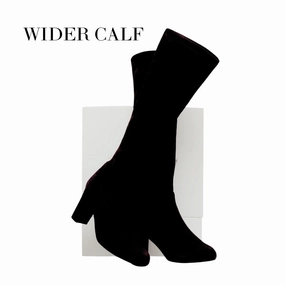 Lydia - Extra Wide Knee High Boots (WIDE CALF) - Black Suede Knee High Boots Petite Legs