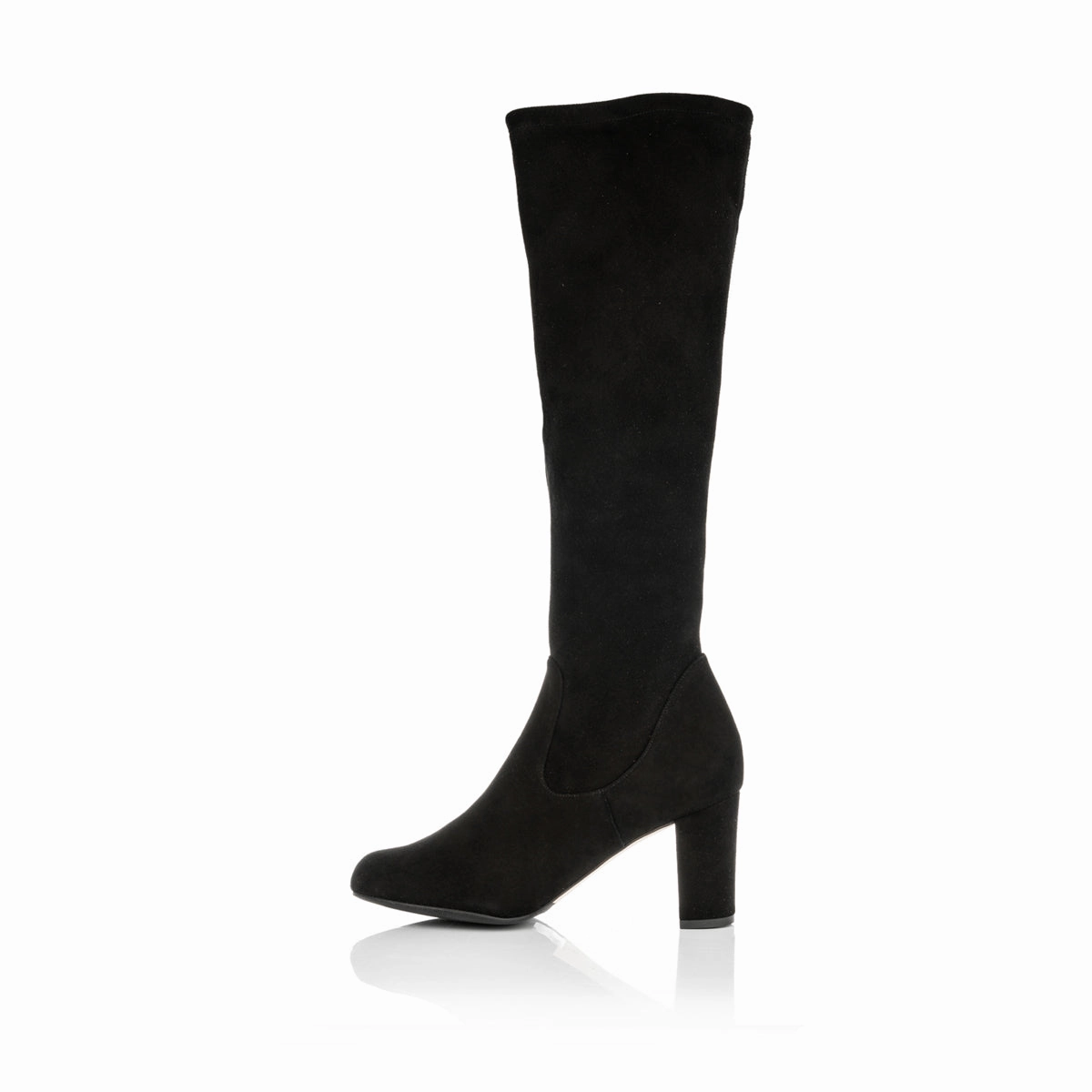 Leather Knee High Low Heel Boots Lydia - Extra Wide Knee High Boots (WIDE CALF) - Black Suede
