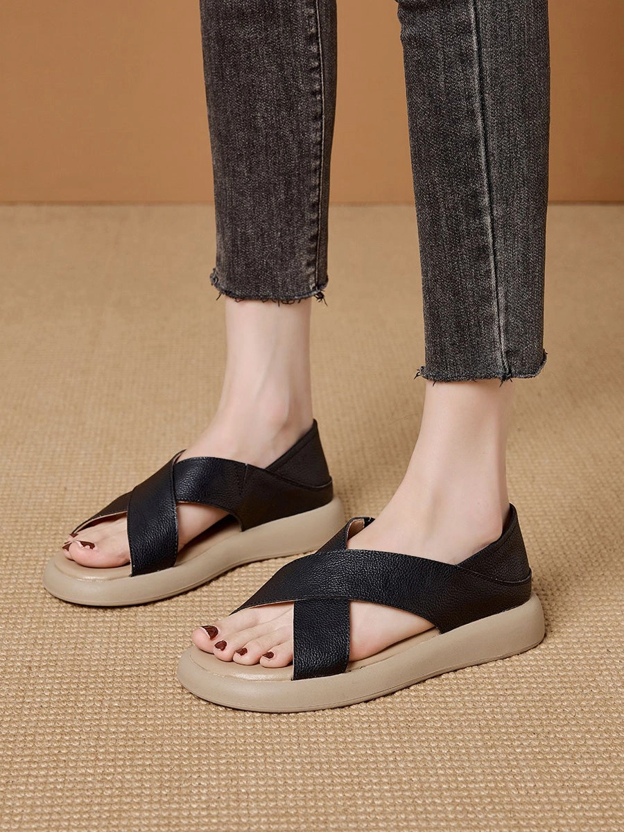 Shoes On Sales Casual Summer Pure Leather Color Slippers Women
