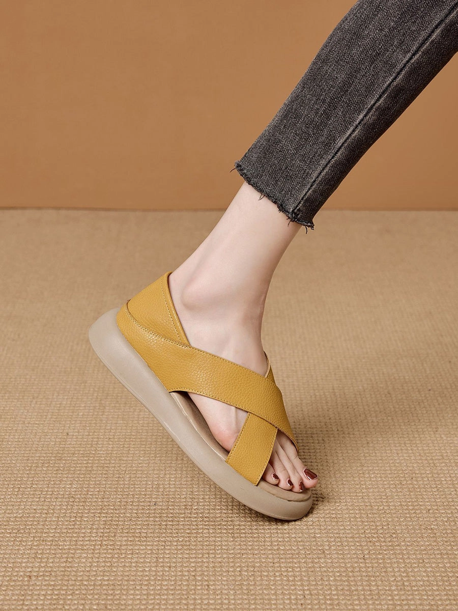 Last Season Casual Summer Pure Leather Color Slippers Women