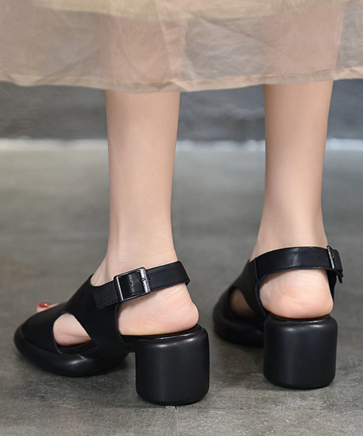 Casual Black Cowhide Leather Buckle Strap Sandals SL1027 Sandals Size 8