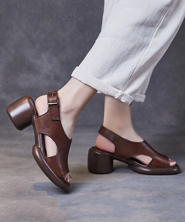 Sandals Slip-in Casual Black Cowhide Leather Buckle Strap Sandals SL1027