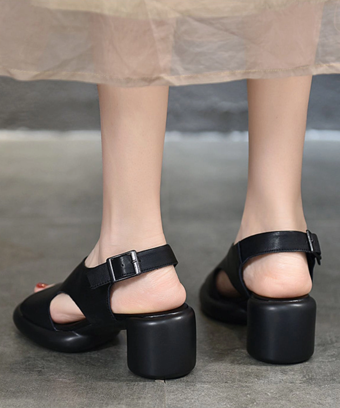 Casual Black Cowhide Leather Buckle Strap Sandals SL1027 S