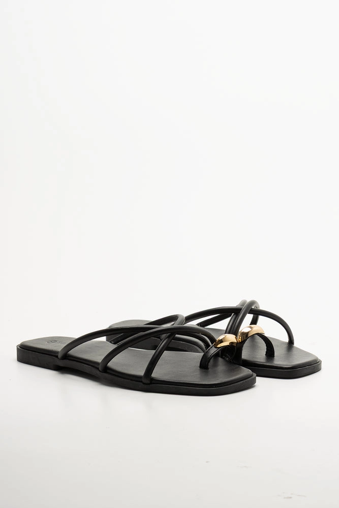Sandals Bohemian Metal Trim Toe Post Mule Sandals Black