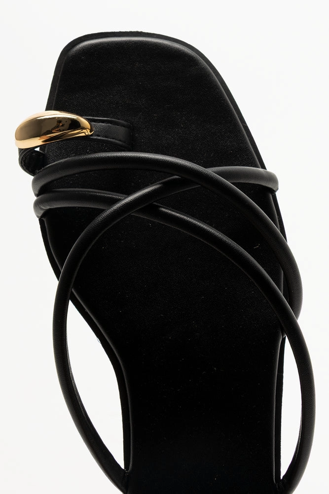 Metal Trim Toe Post Mule Sandals Black High Heel Platform Sandals