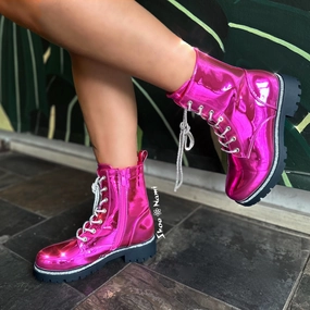 SET BACK Hot Pink Slacker Combat Boots
