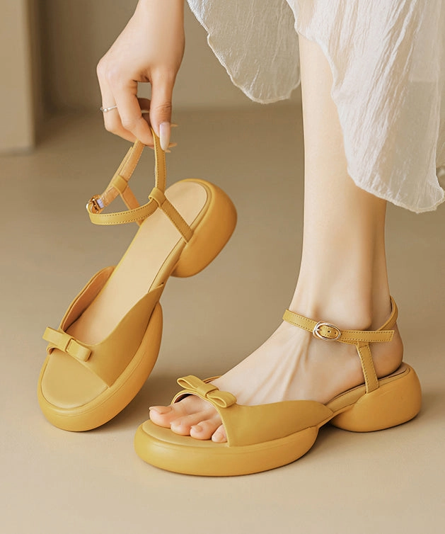 Sandals With The Toes Covered Cowhide Women Sandals Purple Leather Platform Splicing Bow