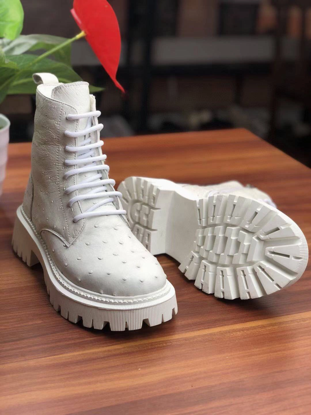 Crocodile Shoes Women's Ostrich Leather Parker Combat Boots Lani Lace-up Combat Boot