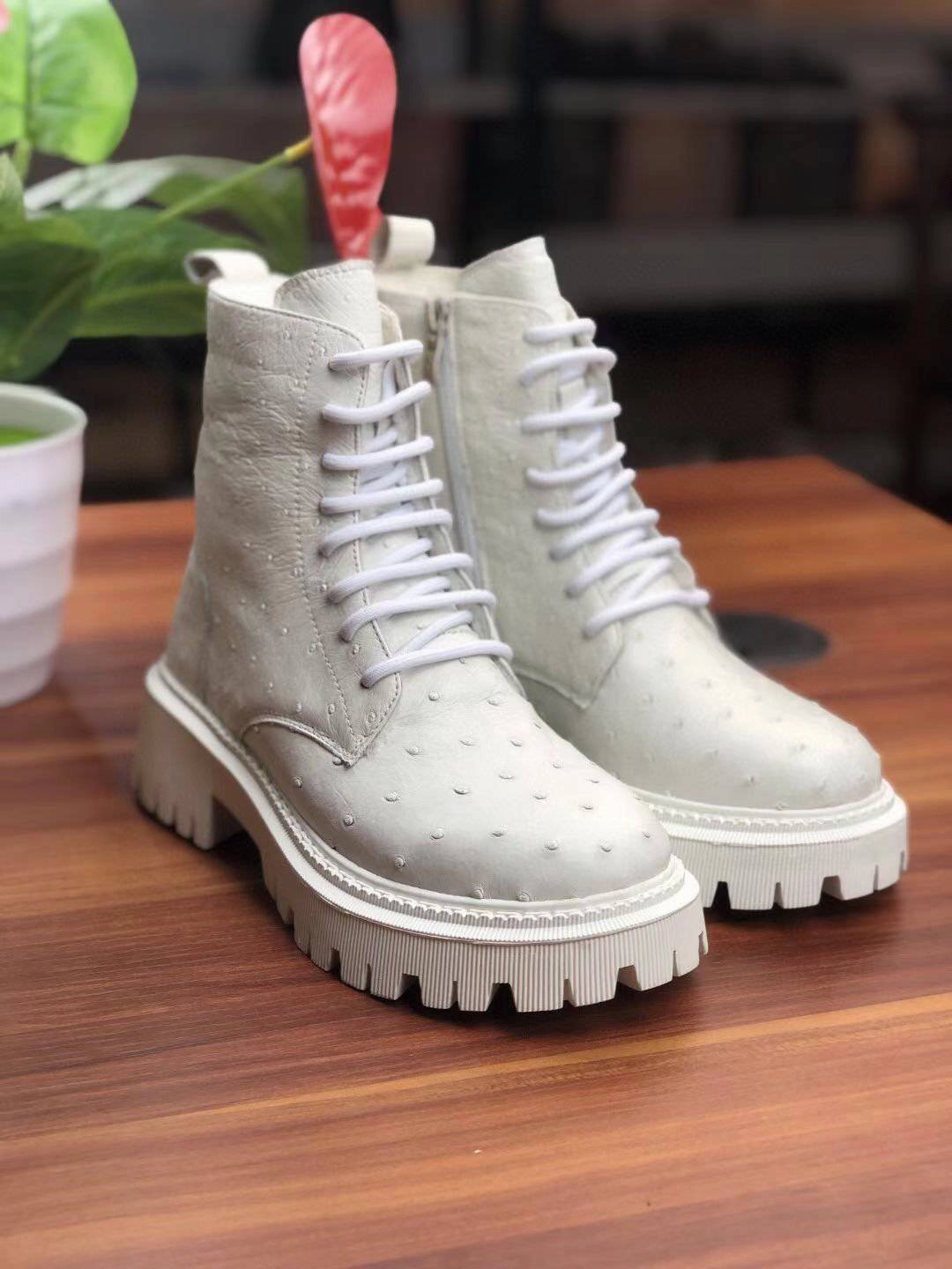 Combat Boots With Star On Sole Crocodile Shoes Women's Ostrich Leather Parker Combat Boots