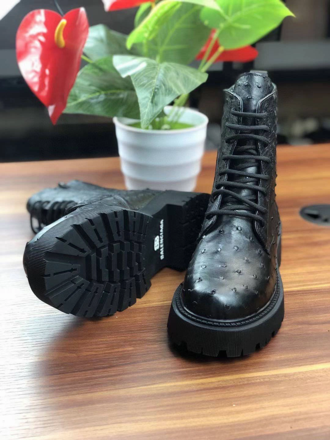 Crocodile Shoes Women's Ostrich Leather Parker Combat Boots Black Work Outfits With Combat Boots