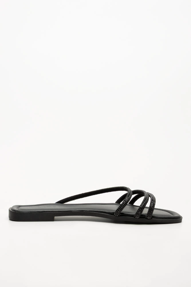 Diamante Sandals Black Moccasin Sandals