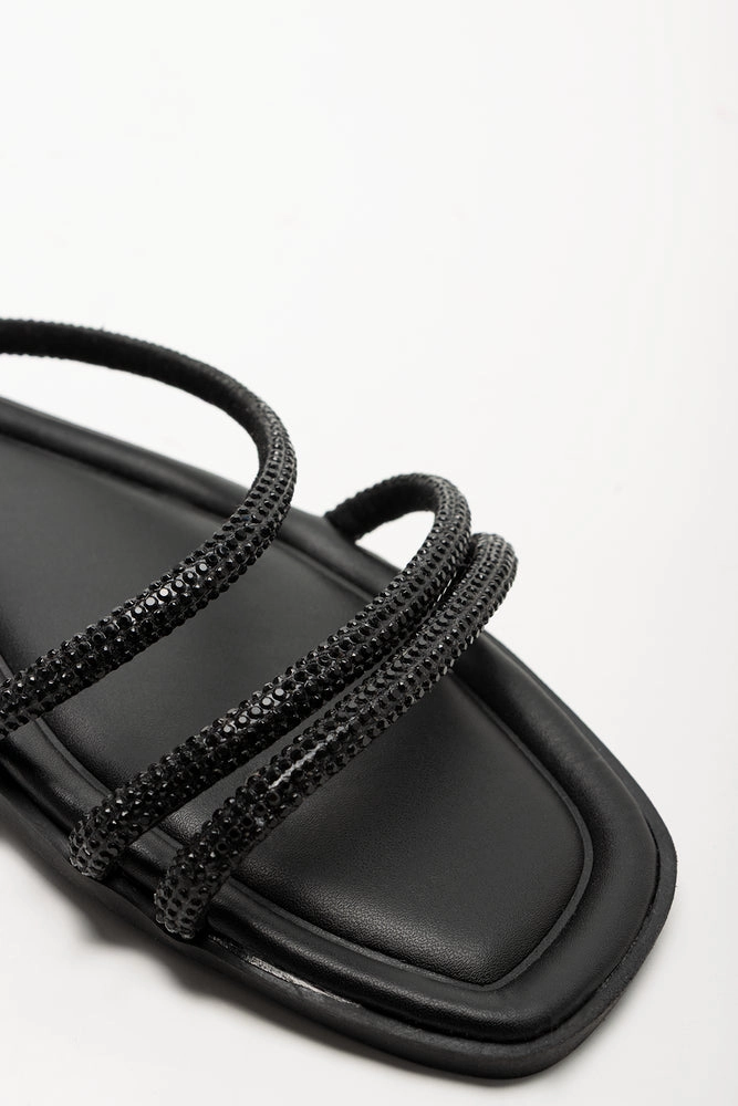 Dress Sandals Flats Diamante Sandals Black