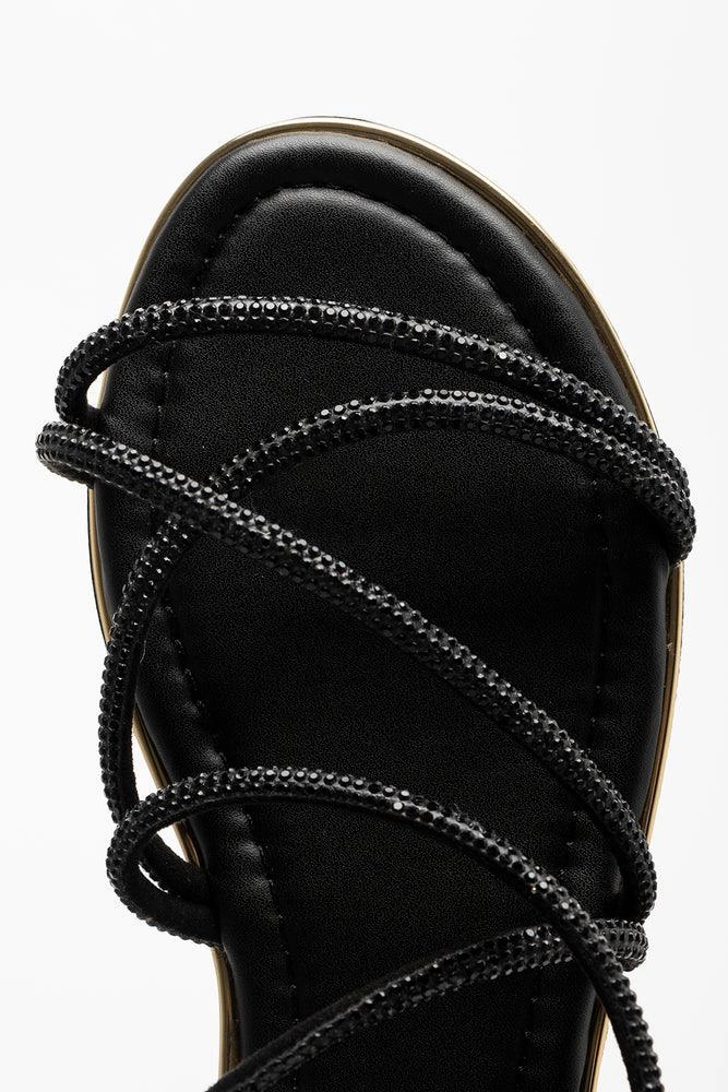 Slide On Sandals Diamante Strappy Sandal Black